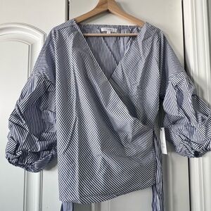 Striped Blue Wrap Blouse